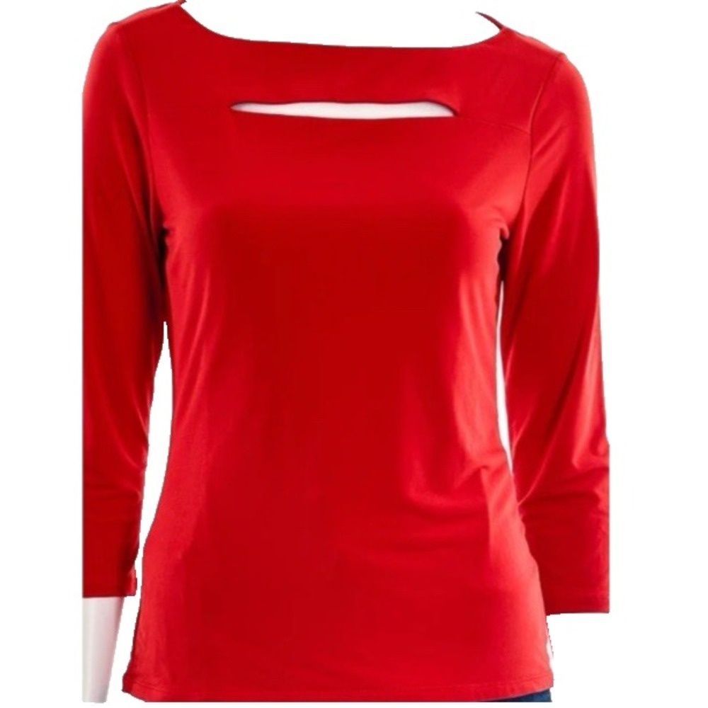 Vintage 00's y2k CARMEN MARC VALVO Red Keyhole Top Blouse Stretch Women XL NEW - Picture 1 of 5